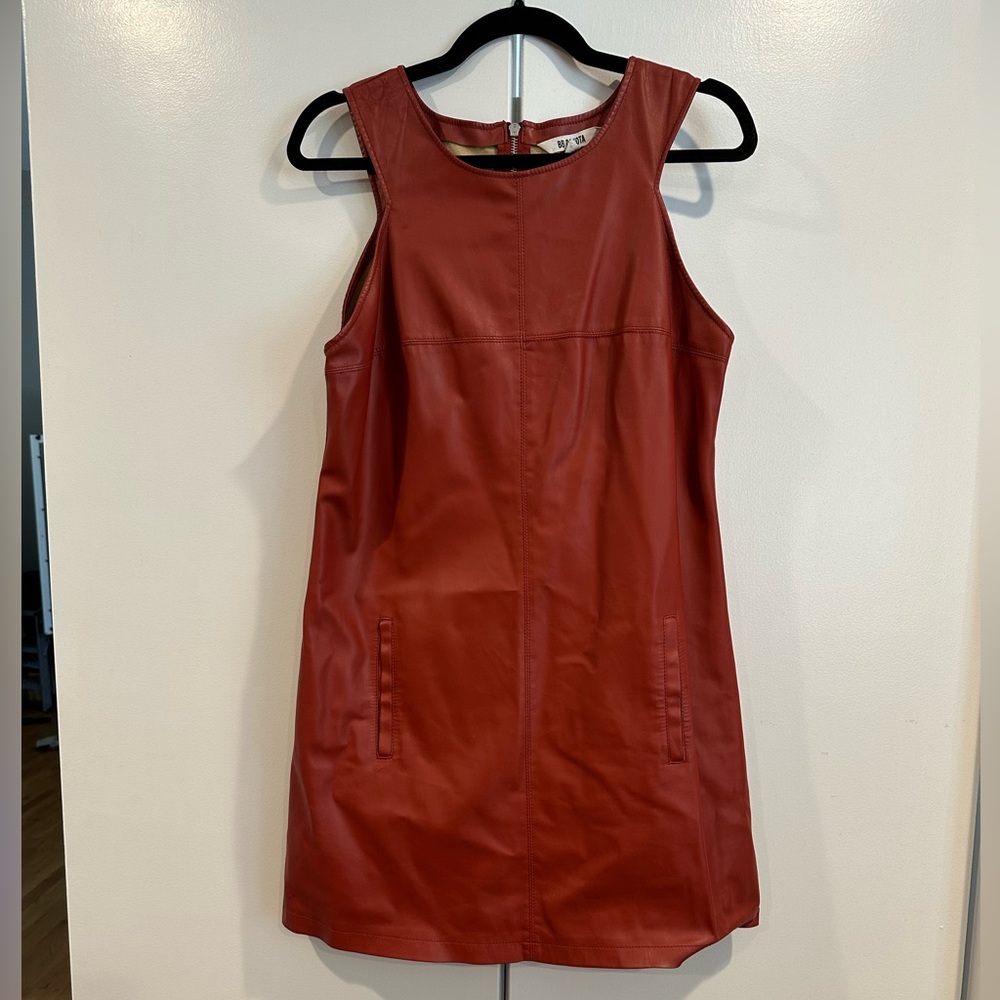 Faux Leather Red Shift Dress